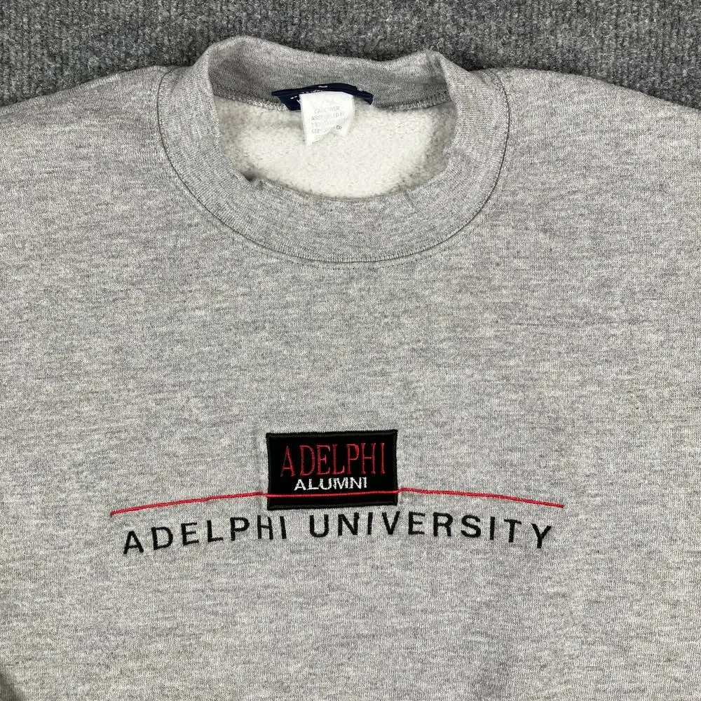 Jansport Sweatshirt Mens Size M Gray‎ Adelphi University Alumni Crewneck Logo